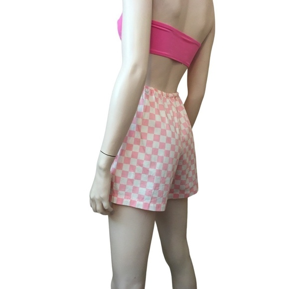WAYF 98 Neko Drawstring Pink & White Checkered Cotton Shorts NWOT Beachy NWOT - Picture 6 of 16